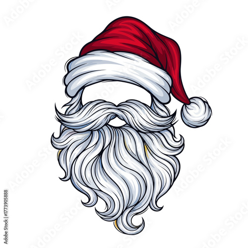 Illustration of santa claus hat and beard with white background for christmas holiday season