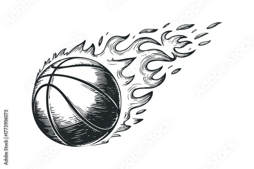 Basketball engulfed in stylized flames