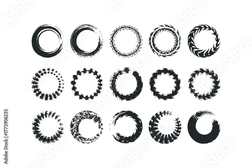 Collection of Grungy Black Circles and Wreaths