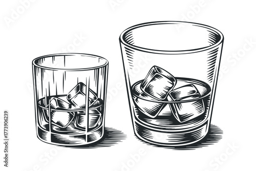 Two glasses with ice cubes