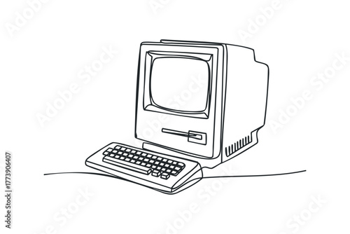 Vintage computer and keyboard drawing