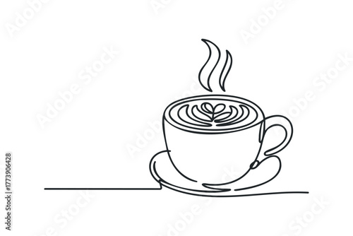 Latte Art Coffee Cup Steam Single Line Drawing