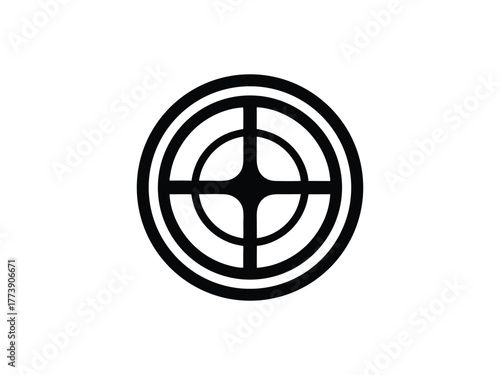 Target symbol with crosshairs and concentric circles scope reticle