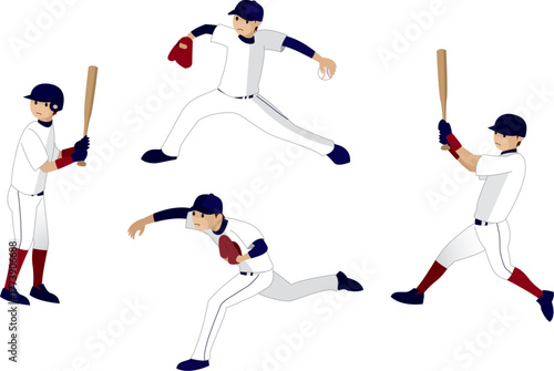 Dynamic baseball players in action poses