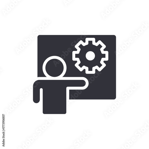 Person Presenting Cogwheel On Screen Icon Presentation