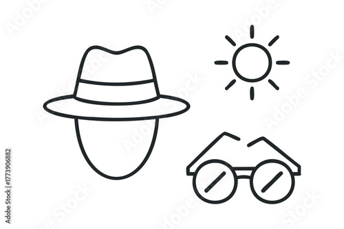 Summer accessories line art icons