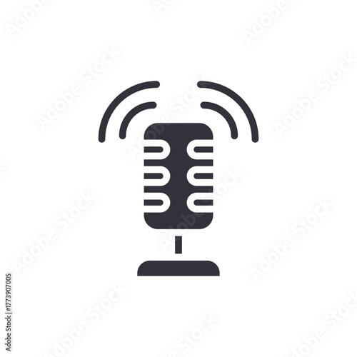 Retro Microphone Broadcast Icon, Sound Waves, Radio Symbol