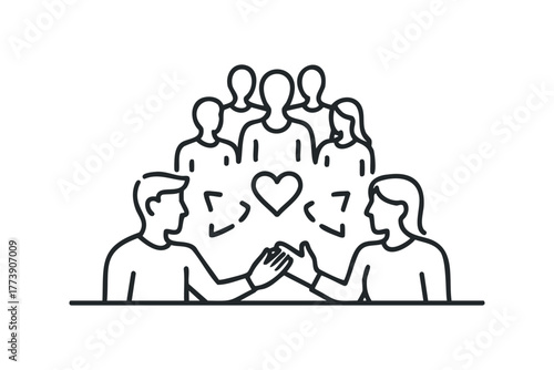 Two people shake hands surrounded by group