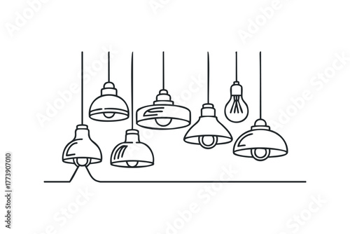 Group of hanging lamps collection outline