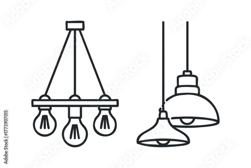 Pendant and chandelier light fixture line art