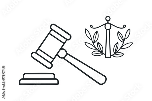 Gavel and Laurel Wreath Icon Symbolizing Justice