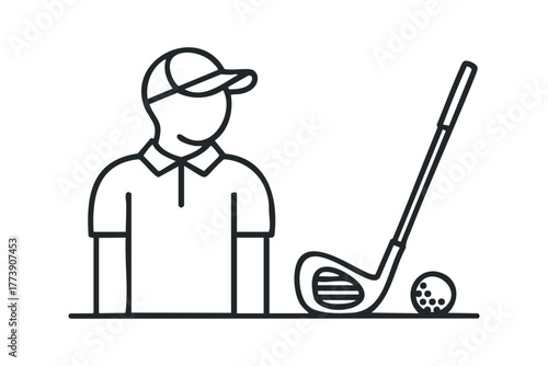 Golfer with Club and Ball Line Art