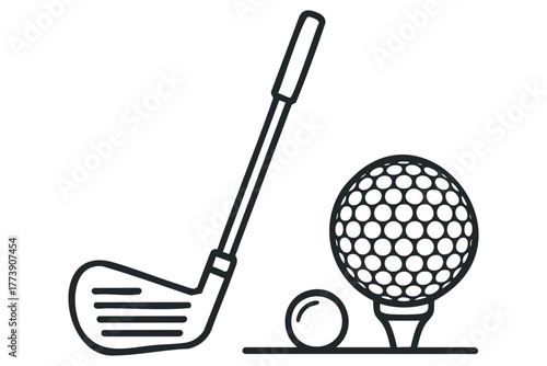 Golf club and balls on tee