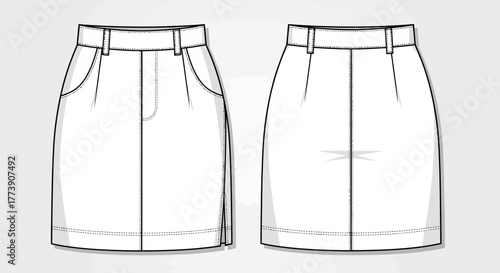 Sketch of a fashionable mini skirt, front and back views