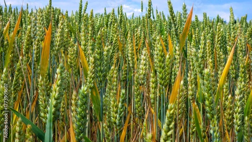 Close-up of Green Wheat Ears Growing in the Field under Natural Light