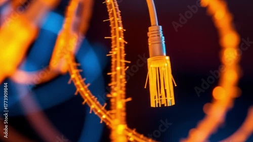 Abstract close up of an ethernet cable highlighting technology