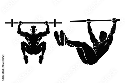 Fitness Progress Bodyweight Exercise Icons Showing Pull-Up and Hanging Leg Raise