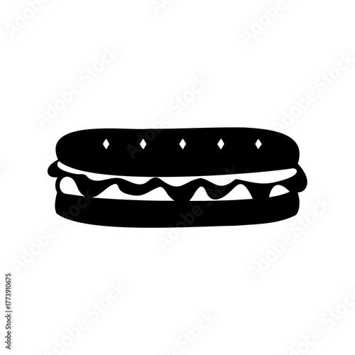 Silhouette Illustration of a Classic Sandwich or Submarine Sandwich with Fillings