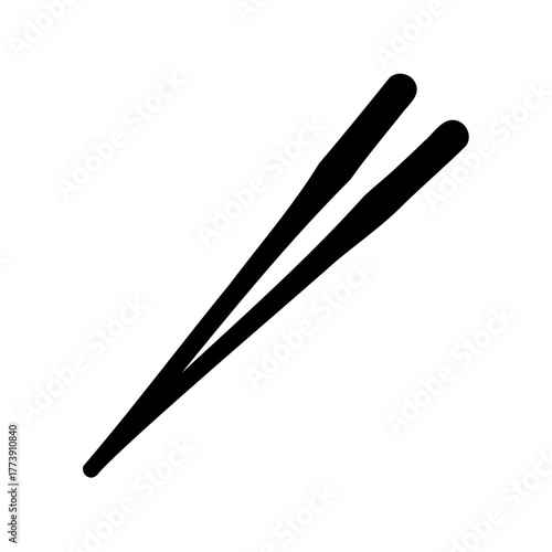 A simple black and white drawing of two chopsticks at an angle