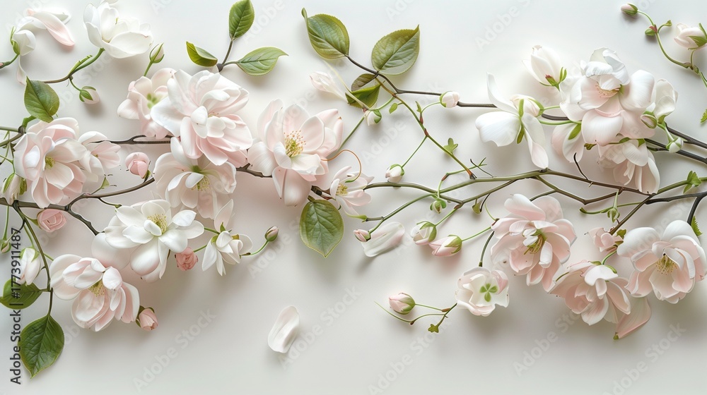 Obraz premium Soft Pastel Cherry Blossoms on White Background
