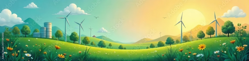 Fototapeta premium An abstract and vibrant sustainability icon representing eco-friendly practices, renewable energy, and environmental conservation , clean energy, planet