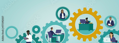 Cogs connecting business people