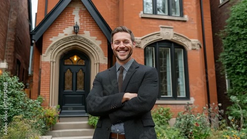 Wallpaper Mural A real estate agent is standing outside a home with assurance. Torontodigital.ca