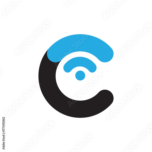 Bold letter C rounded with wireless internet of things logo symbol icon flat stock vector design