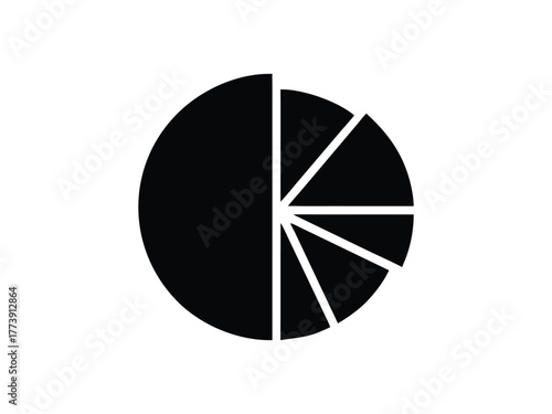 Solid Black Pie Chart Divided into Seven Segments graph data