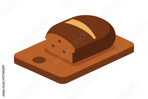 A colorful loaf of dark rye bread sliced vector art illustration