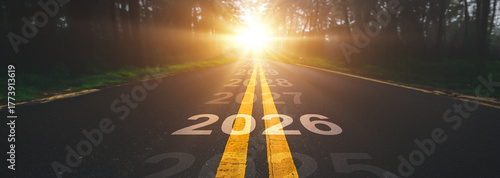 Year 2025 to 2026 written on the road. Business planning concept and new year beginning success idea