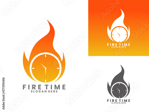 clock combination with fire illustration logo design vector template