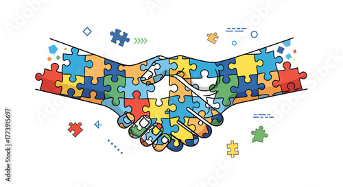 Teamwork, Partnership, Collaboration Handshake Puzzle Illustration