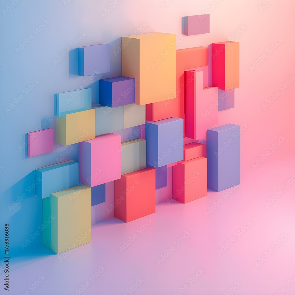 Obraz premium Minimalist Colorful Cubes Abstract 3D Composition