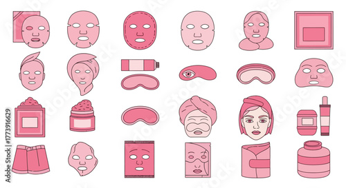 Collection of Facial Masks and Skincare Products Icons.