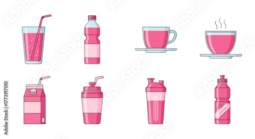 Pink Drinks Collection - Refreshing Beverages in Various Containers.