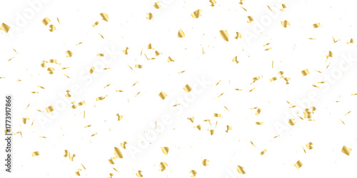 Golden confetti and streamers falling against a white background  creating a celebratory and elegant atmosphere for events