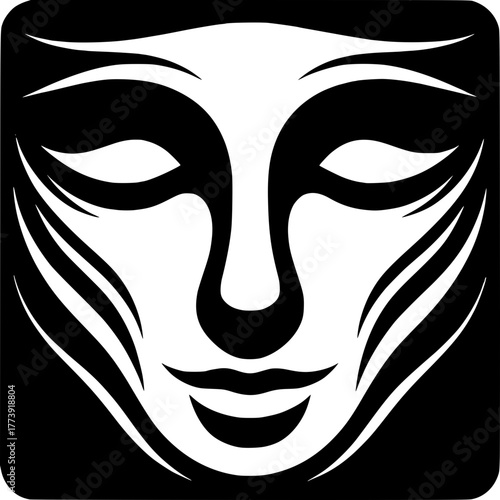 Abstract Face in Monochrome: A striking minimalist illustration of a human face rendered in a stark black and white palette, offering a sense of enigmatic serenity.