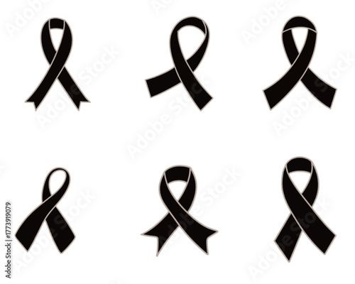 Icon black awareness ribbon on white background