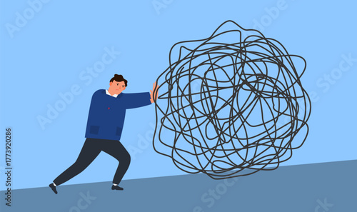 businessman push knot mental health problem stress solving vector illustration