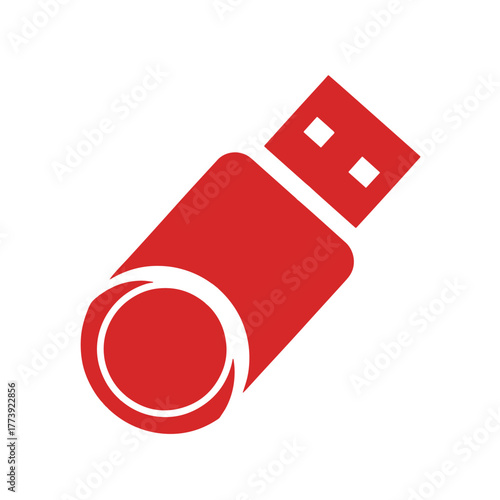 Red U S B flash drive icon on white background storage