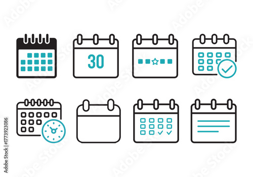 Calendar or appointment Icon collection, Set of calendar schedule flat icons  
for apps and websites, Meeting Deadlines, Time management symbol