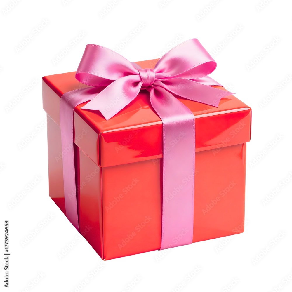 Obraz premium Red gift box with pink ribbon and bow perfect present.