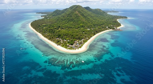 Tropical Island Paradise with Lush Greenery and Crystal Clear Water