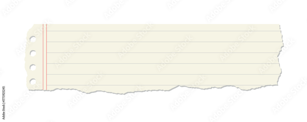 Obraz premium Torn strip of light yellow paper with red line and hole punch marks vector illustration