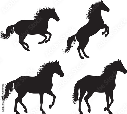 set of horses silhouettes