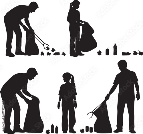 International volunteer day silhouette scenes showing community service and helping hands outdoors