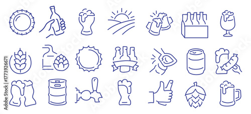 Beer glass, drink pub and brewery editable stroke outline icons set isolated on white background flat vector illustration. Pixel perfect. 64 x 64.