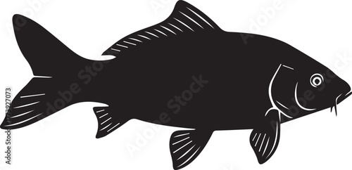 Black silhouette of a koi fish swimming in clear water side view majestic aquatic animal