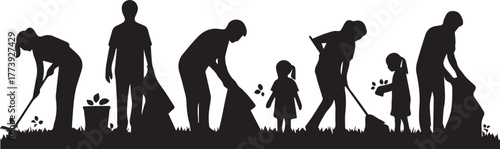 International volunteer day people cleaning up environment picking up trash with shovels and brooms